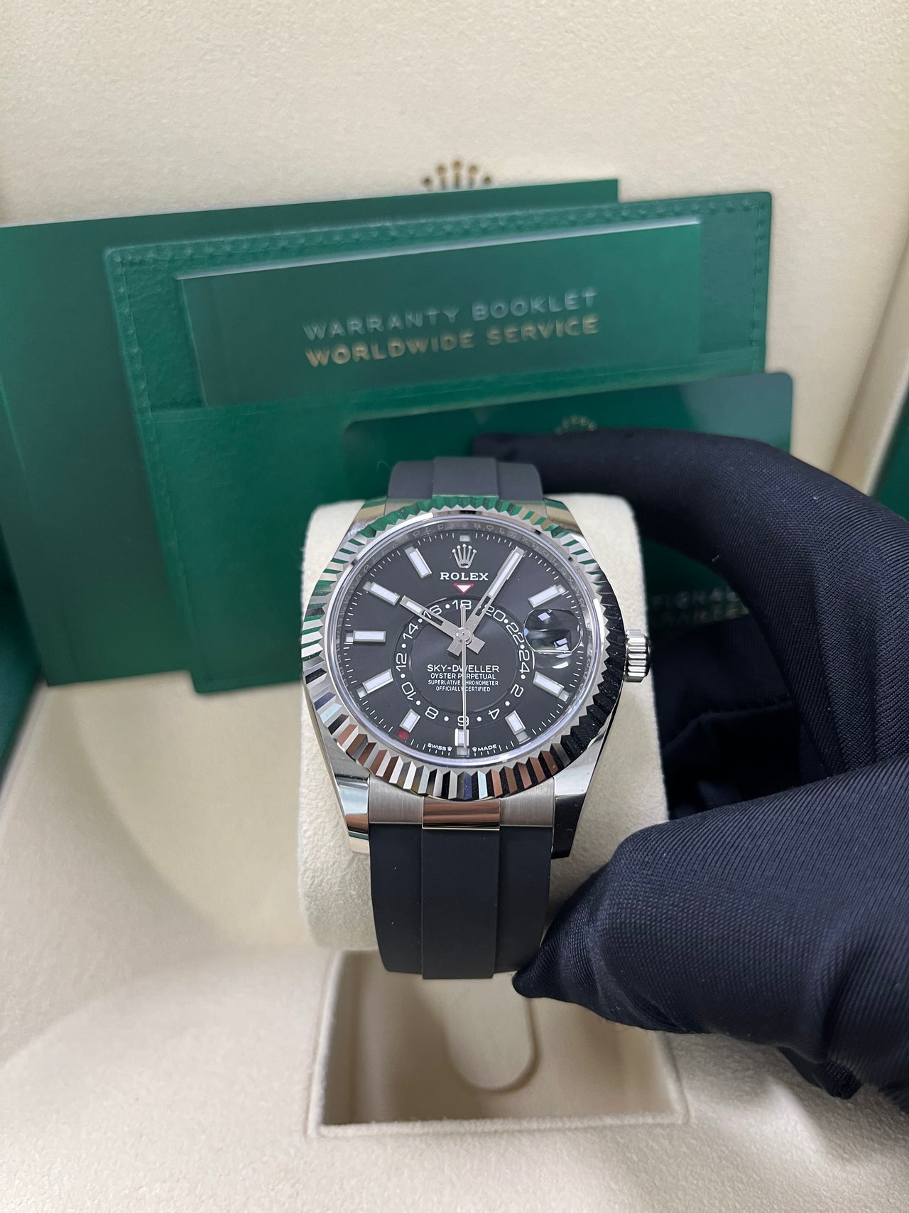 Sky-Dweller White Gold Black Dial Oysterflex
