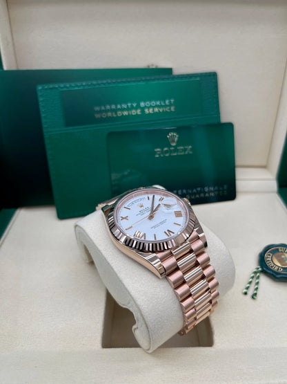 Day-Date 40 White Roman Everose President  White Against Rose Gold.