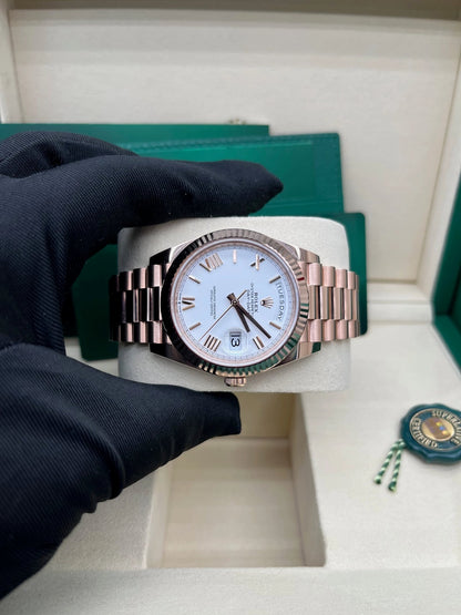 Day-Date 40 White Roman Everose President  White Against Rose Gold.