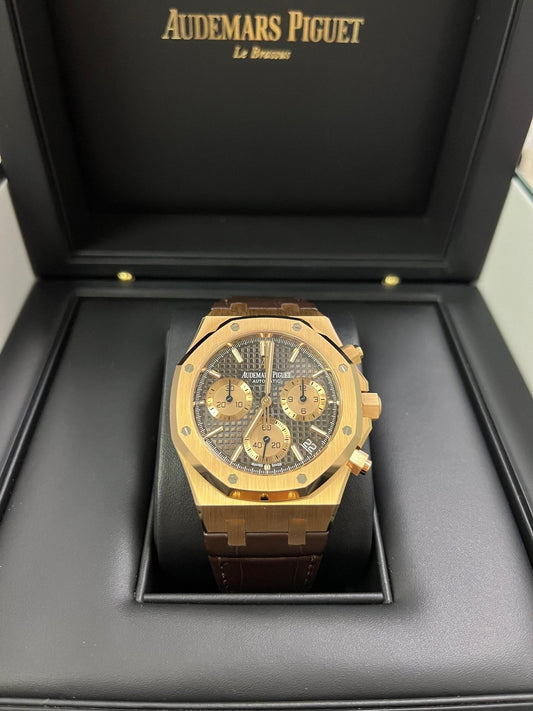 Royal Oak Chronograph 41 Rose Gold Brown Dial Strap