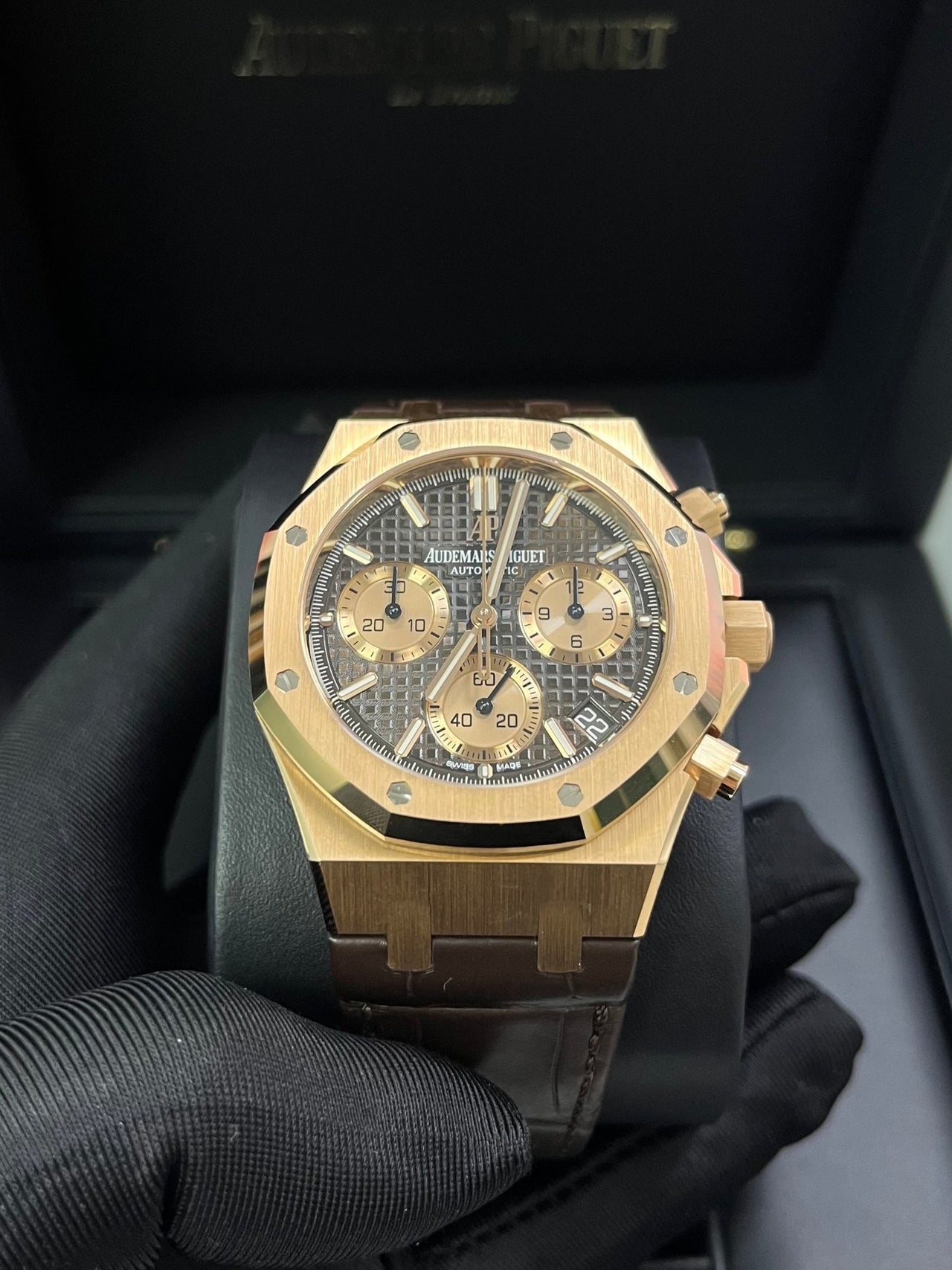 Royal Oak Chronograph 41 Rose Gold Brown Dial Strap