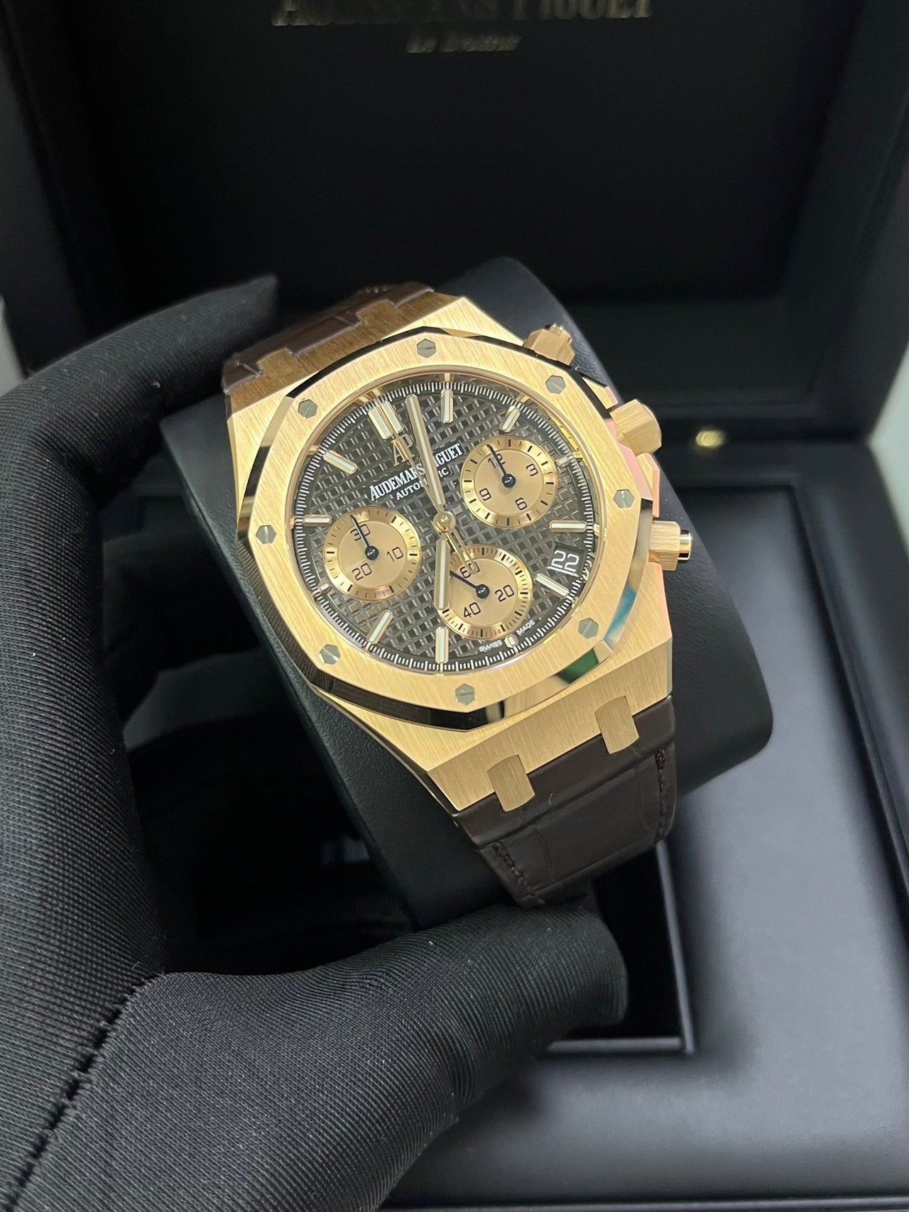 Royal Oak Chronograph 41 Rose Gold Brown Dial Strap
