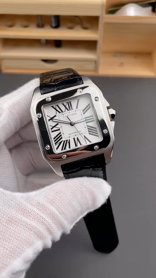 Santos 100 Steel White Dial