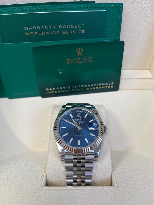 Datejust 41 Blue Dial White Gold Fluted Jubilee