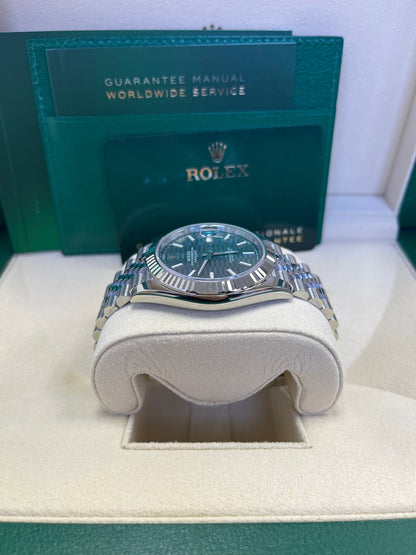 Datejust 41 Mint Green Motif Dial White Gold Fluted Jubilee