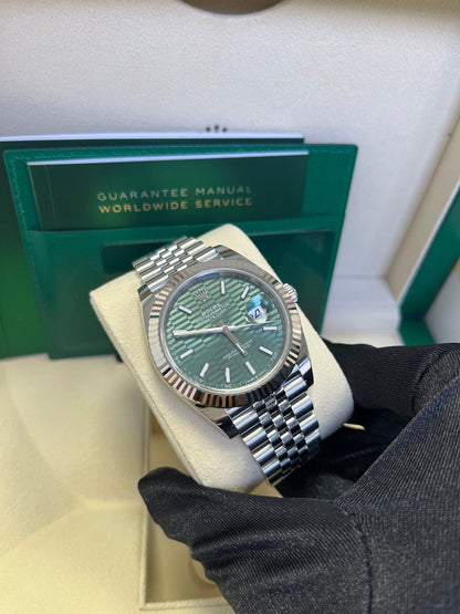 Datejust 41 Mint Green Motif Dial White Gold Fluted Jubilee