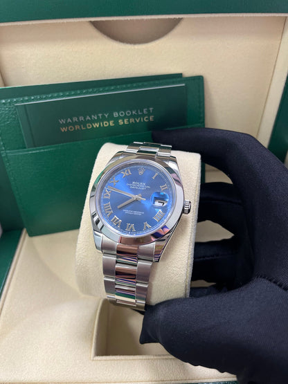 Datejust 41 Blue Roman Dial White Gold Fluted Oyster
