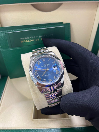 Datejust 41 Blue Roman Dial White Gold Fluted Oyster