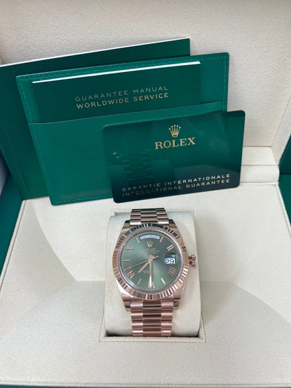 Day-Date 40 Olive Green Roman Everose President