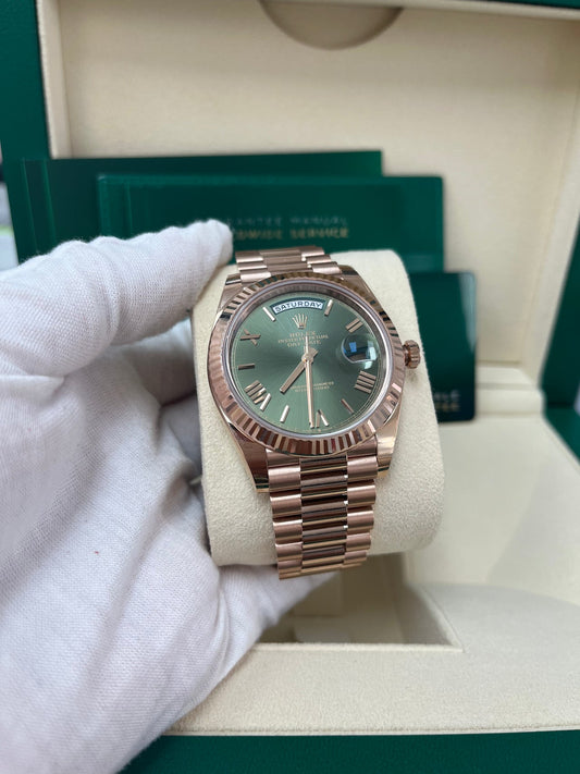 Day-Date 40 Olive Green Roman Everose President
