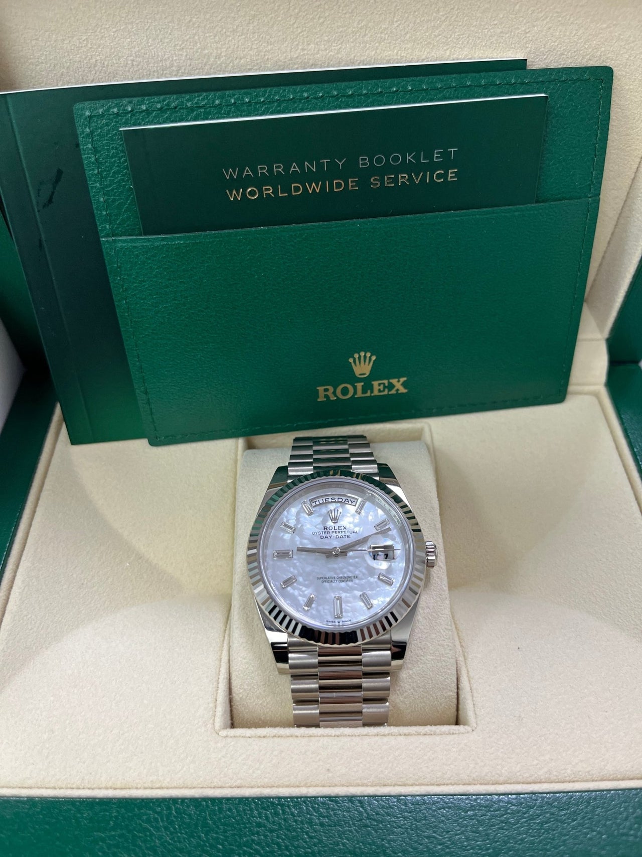 Day-Date 40 Mother of Pearl Baguette Diamond White Gold President