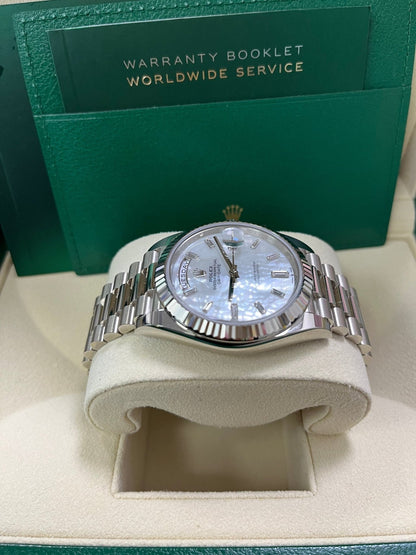 Day-Date 40 Mother of Pearl Baguette Diamond White Gold President