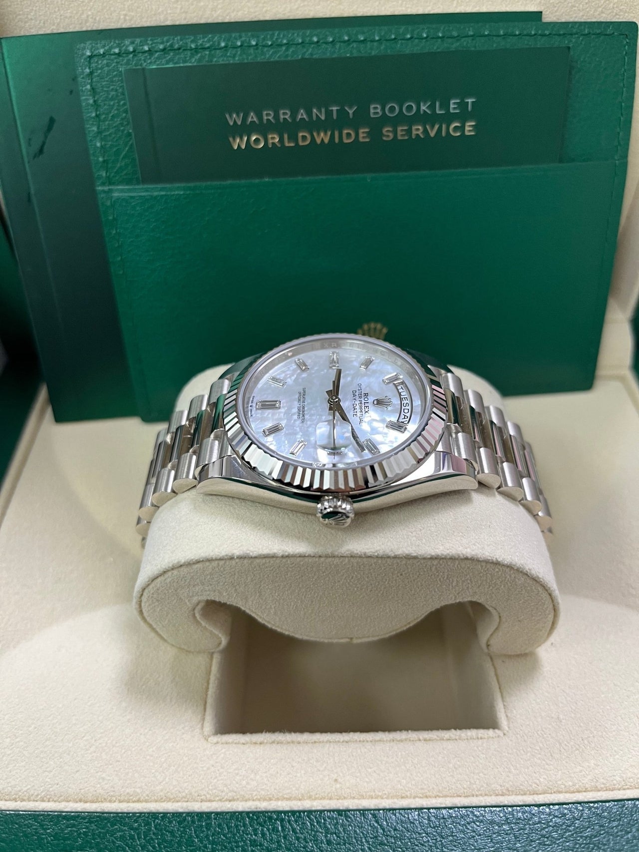Day-Date 40 Mother of Pearl Baguette Diamond White Gold President
