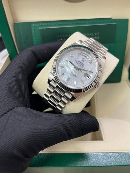 Day-Date 40 Mother of Pearl Baguette Diamond White Gold President