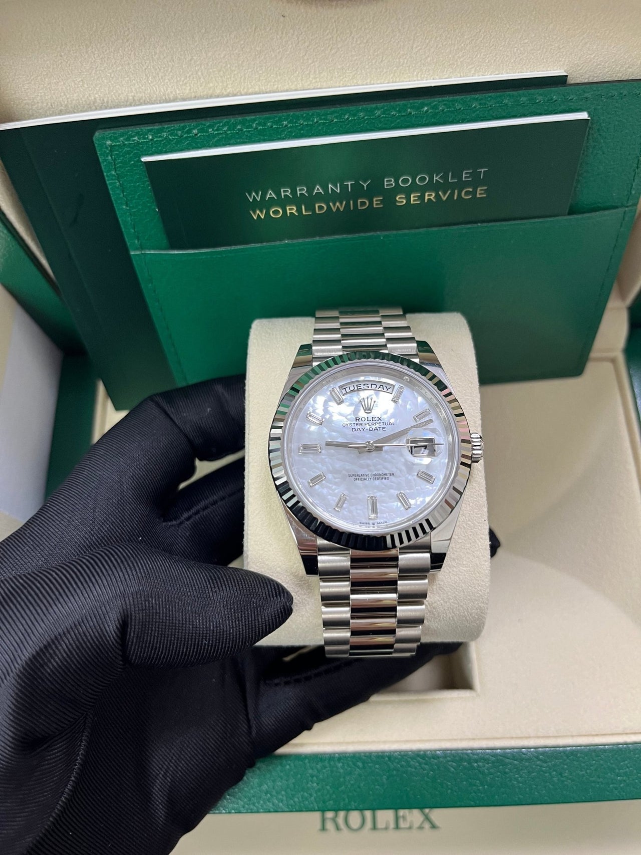 Day-Date 40 Mother of Pearl Baguette Diamond White Gold President