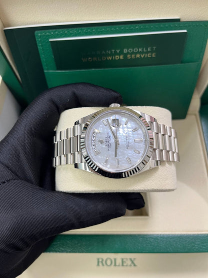 Day-Date 40 Mother of Pearl Baguette Diamond White Gold President