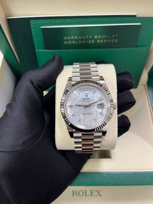 Day-Date 40 Mother of Pearl Baguette Diamond White Gold President
