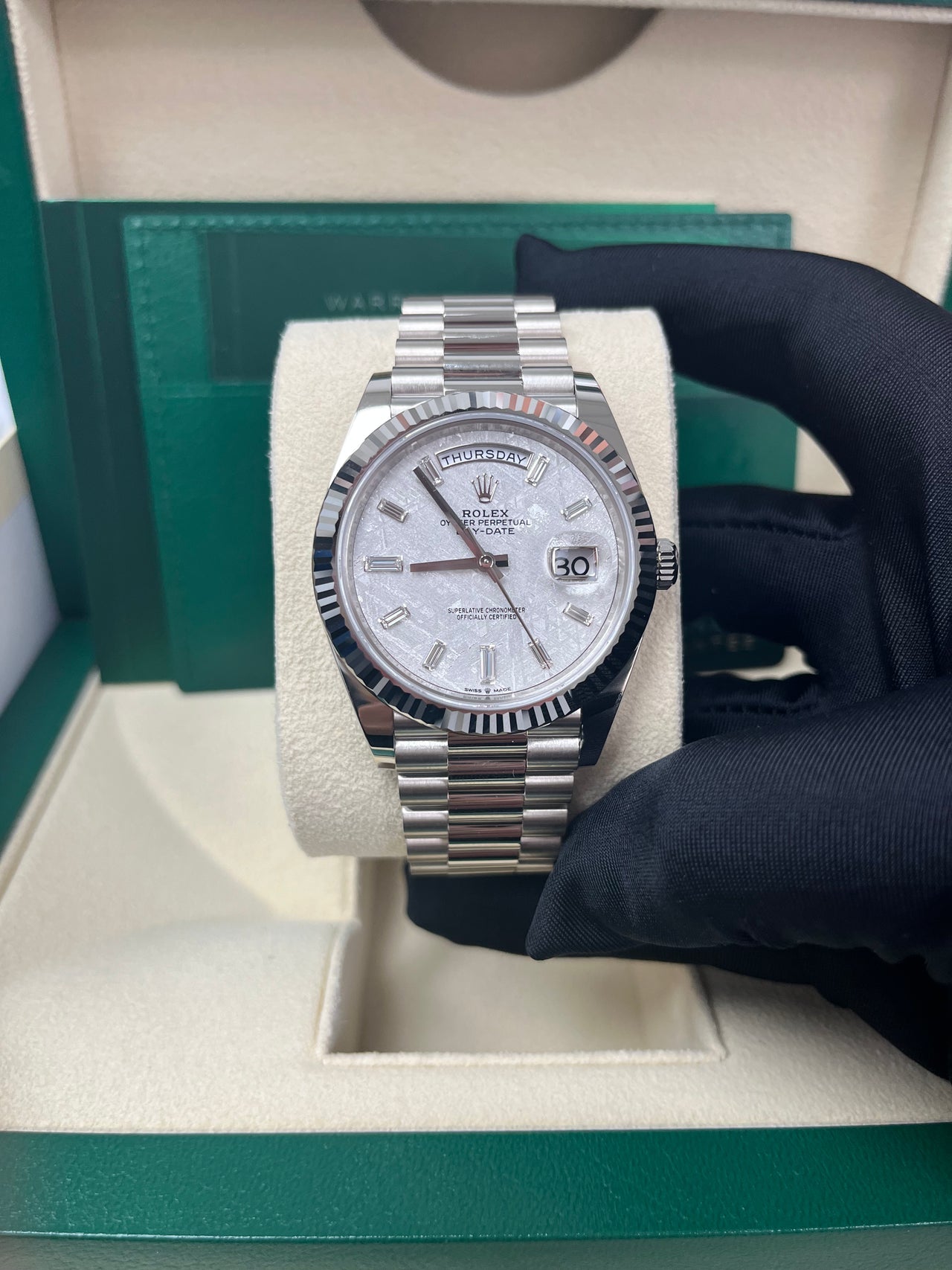 Day-Date 40 Meteorite Baguette Dial White Gold