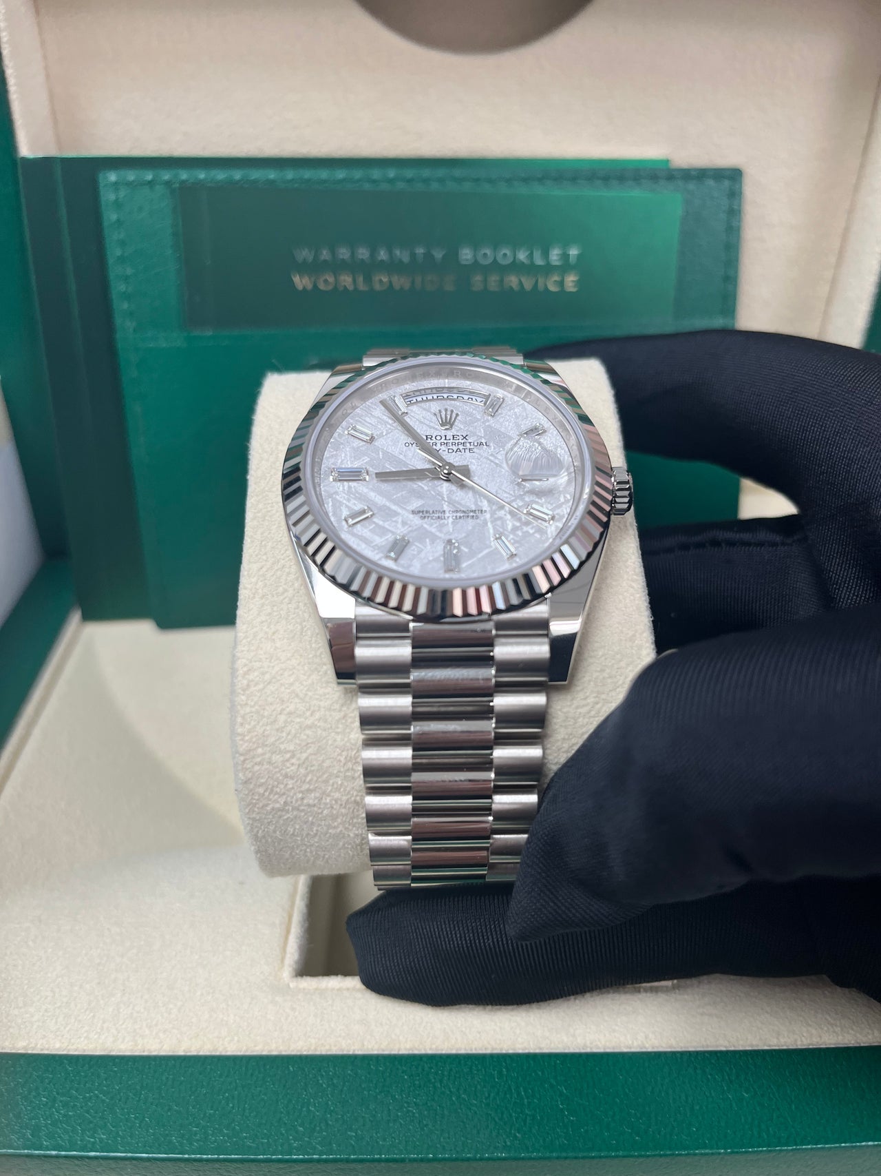 Day-Date 40 Meteorite Baguette Dial White Gold