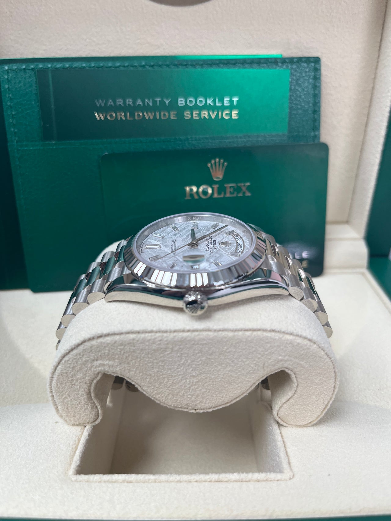Day-Date 40 Meteorite Baguette Dial White Gold