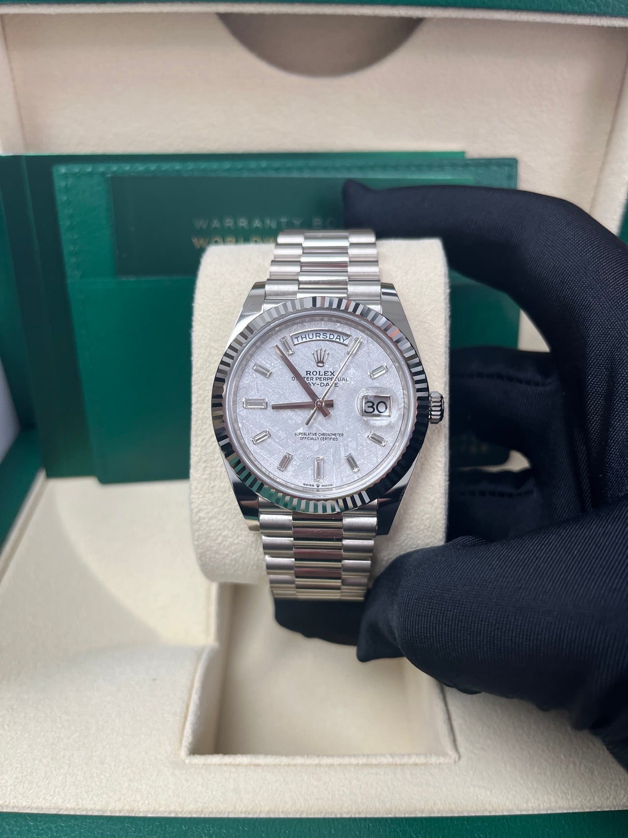 Day-Date 40 Meteorite Baguette Dial White Gold