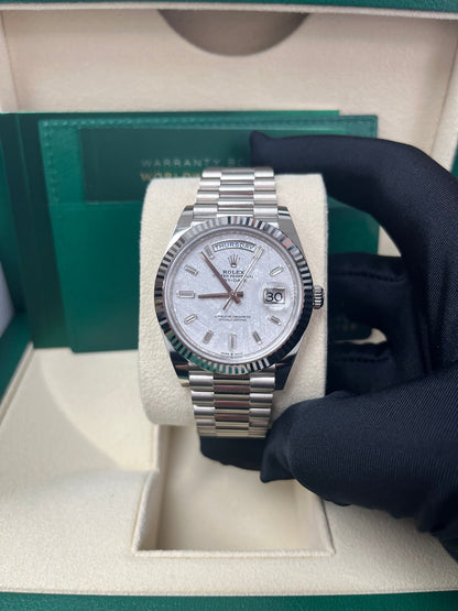 Day-Date 40 Meteorite Baguette Dial White Gold