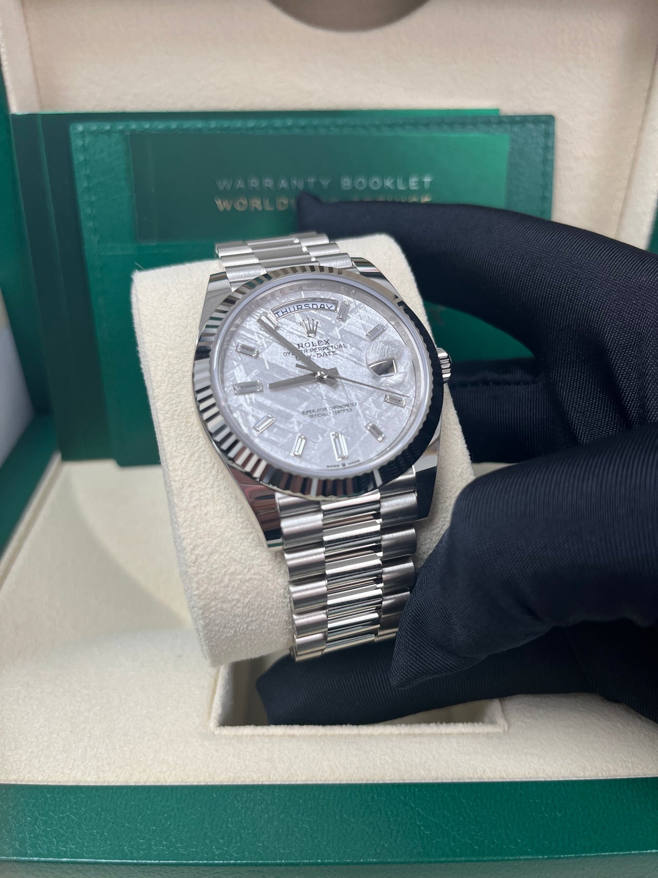 Day-Date 40 Meteorite Baguette Dial White Gold