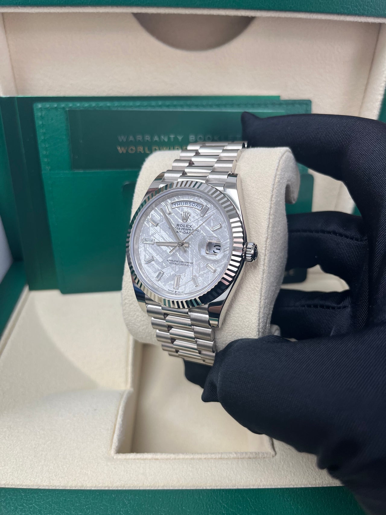 Day-Date 40 Meteorite Baguette Dial White Gold