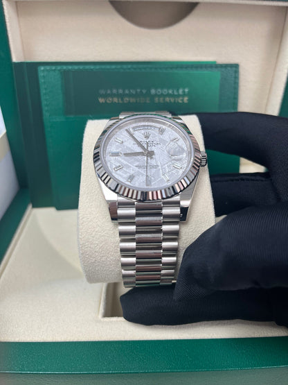 Day-Date 40 Meteorite Baguette Dial White Gold