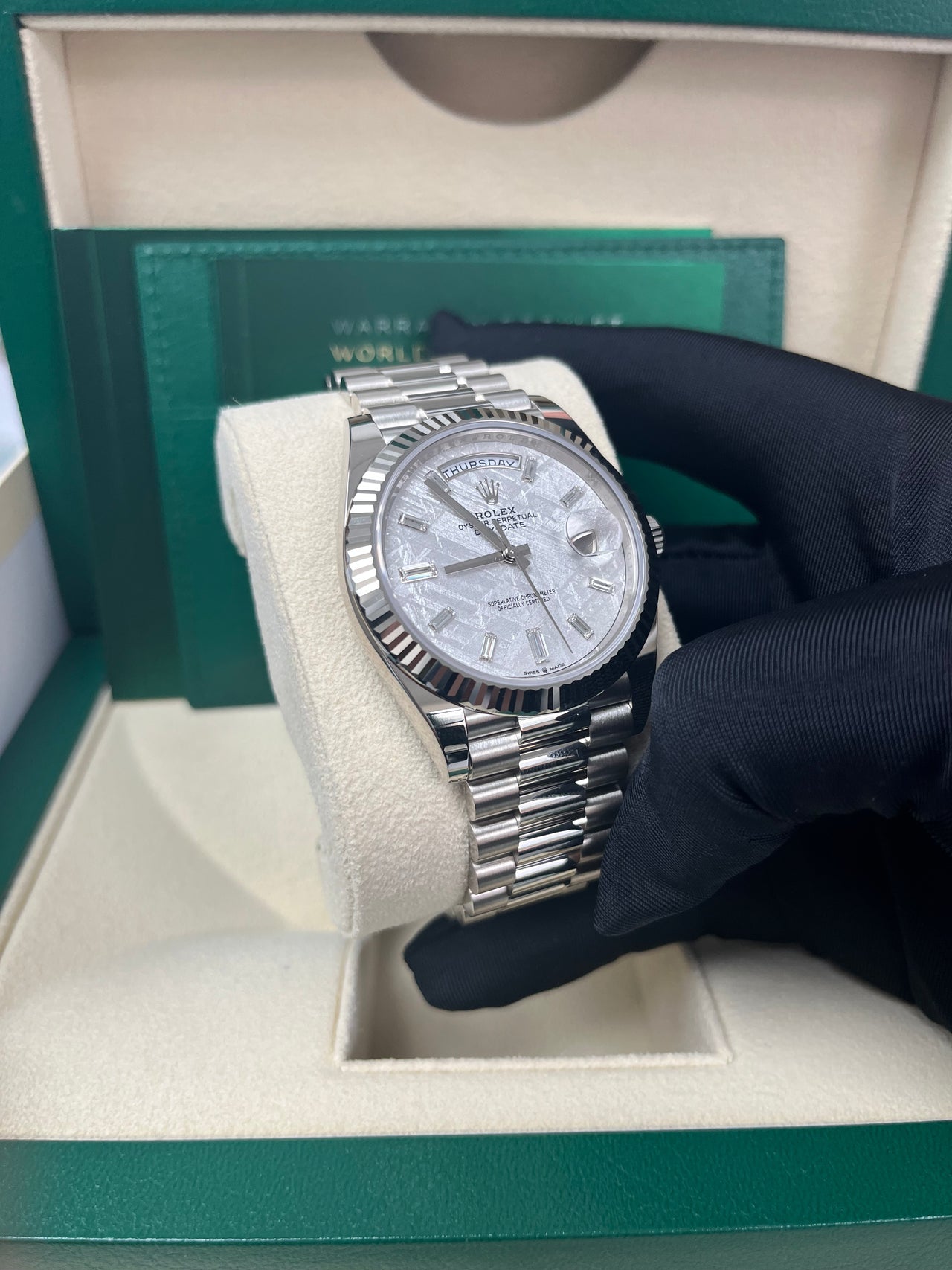 Day-Date 40 Meteorite Baguette Dial White Gold