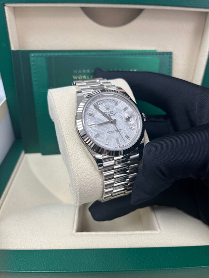 Day-Date 40 Meteorite Baguette Dial White Gold