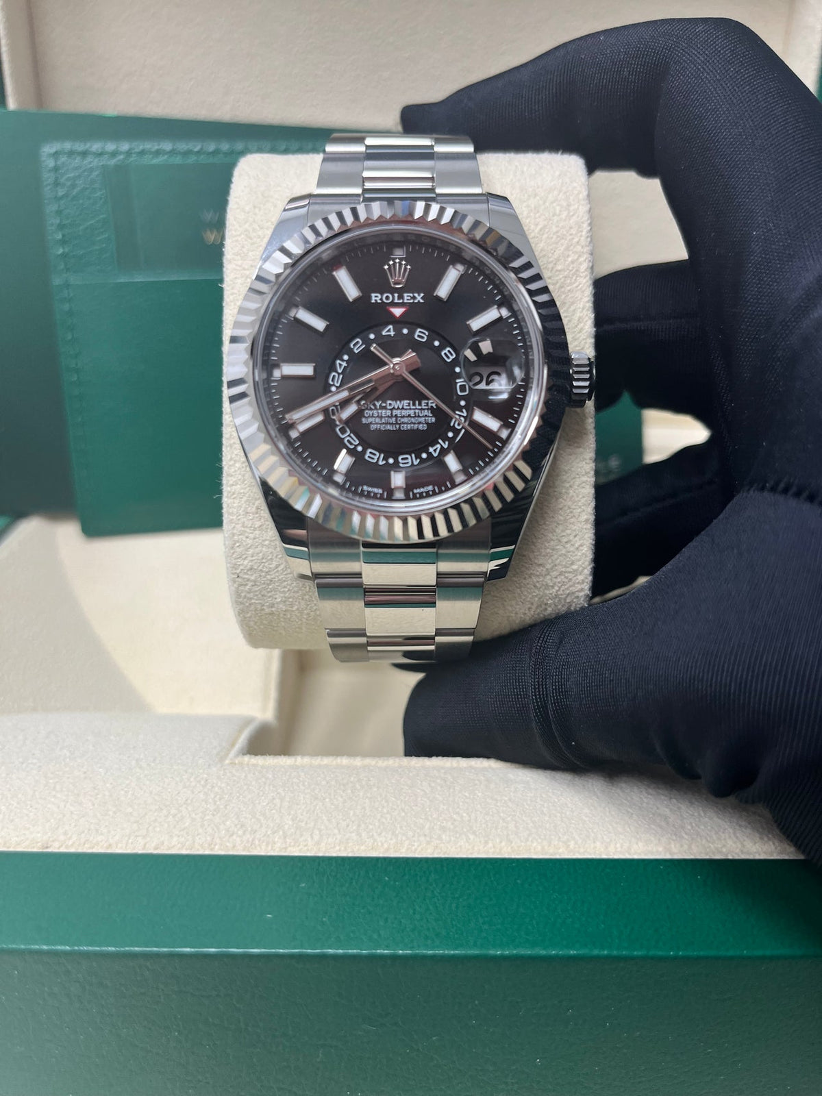 Sky-Dweller White Rolesor Black Dial Oyster