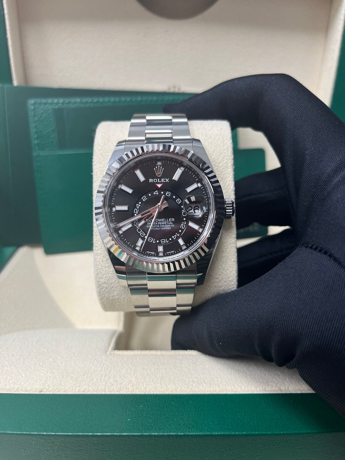 Sky-Dweller White Rolesor Black Dial Oyster