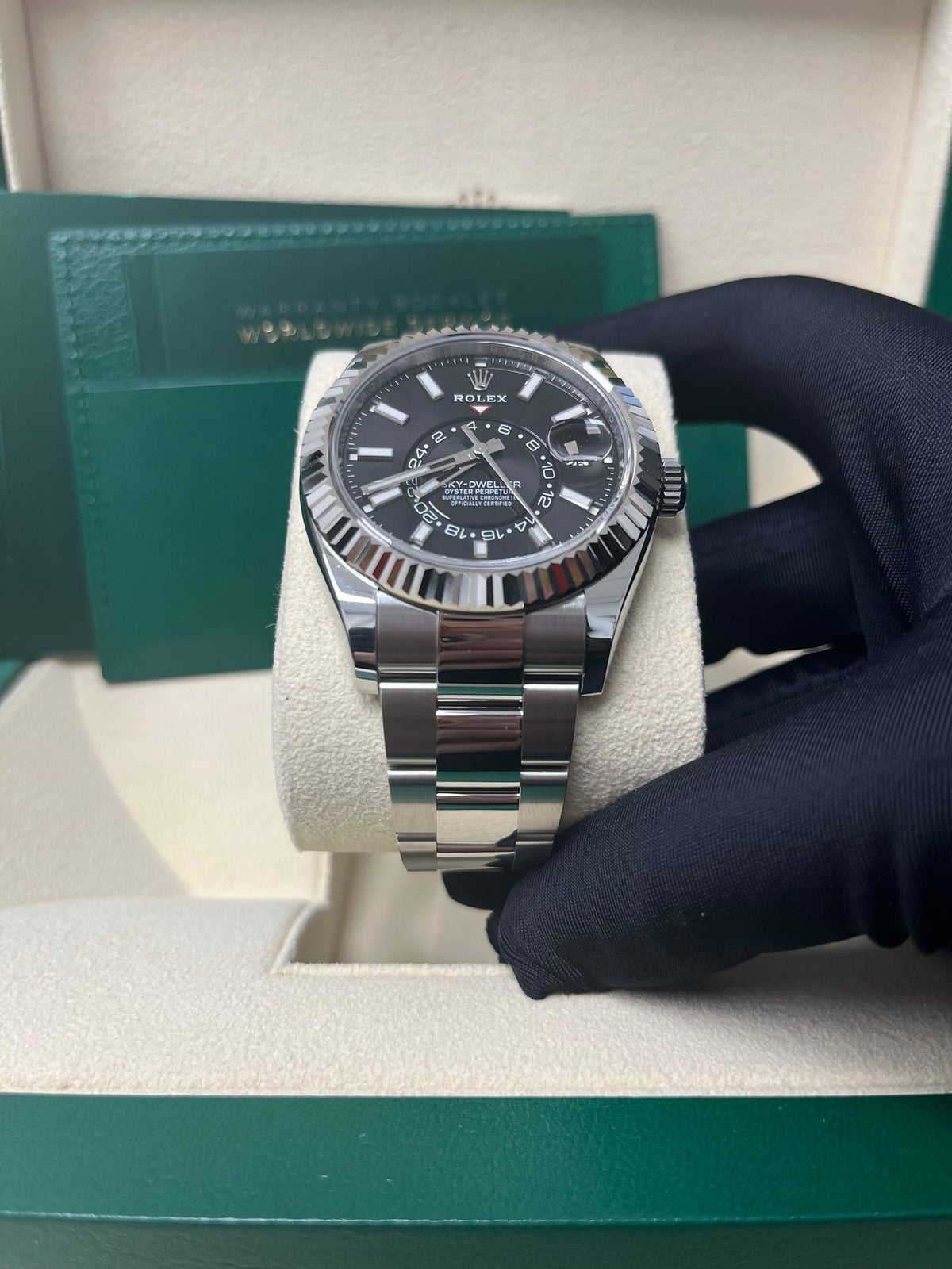 Sky-Dweller White Rolesor Black Dial Oyster