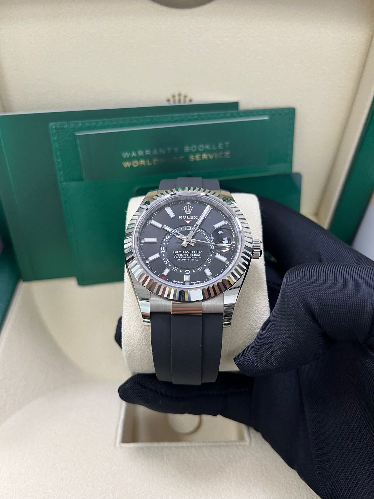 Sky-Dweller White Gold Black Dial Oysterflex